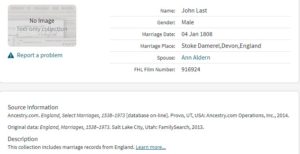 Example of source record for a marriage